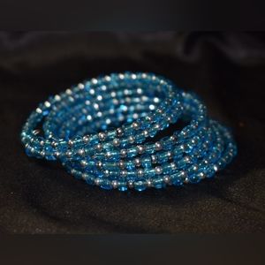 Blue Silver Beaded Wrap Bracelet